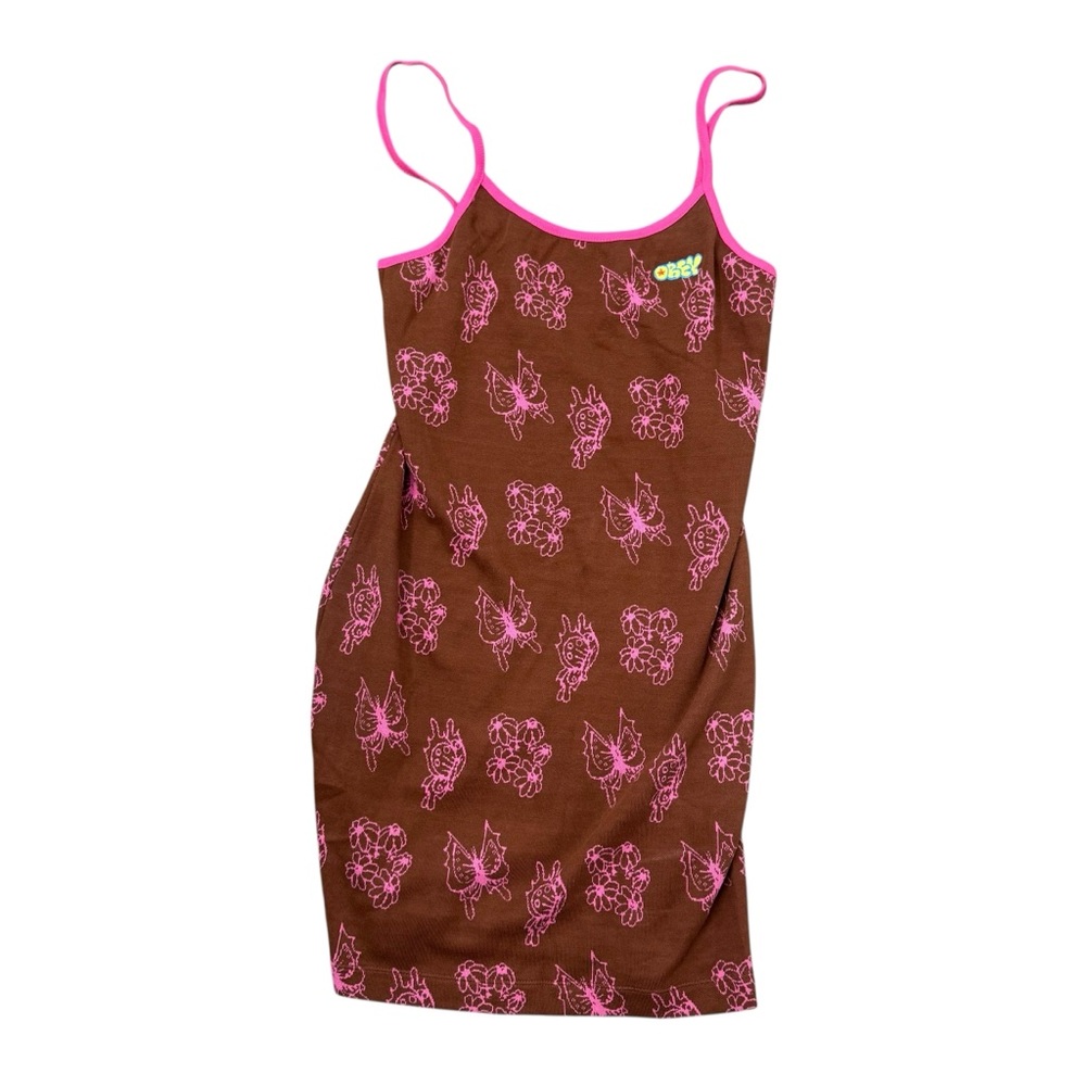 Obey Y2K Brown & Pink Graphic Slip Dress